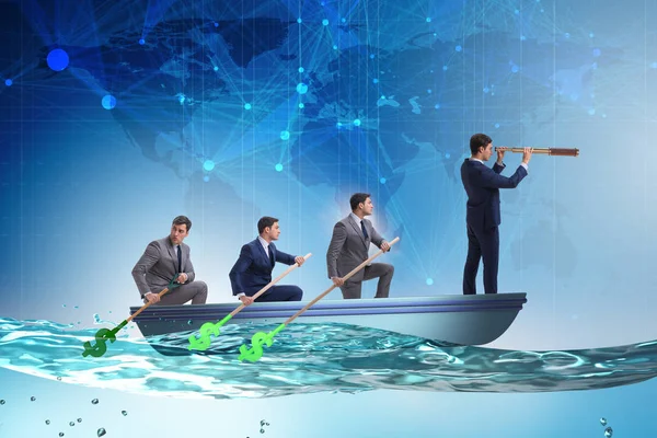 Equipe de empresários no conceito de trabalho em equipe com barco — Fotografia de Stock