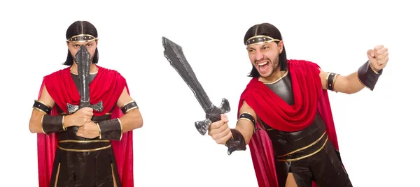 Gladiator posing with sword isolated on white — Stock Photo, Image