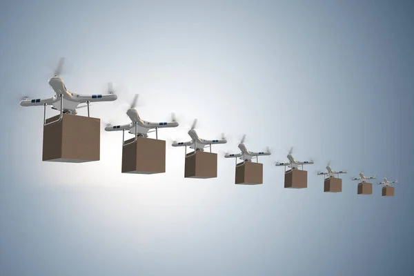 Drony w koncepcji dostawy pakietów — Zdjęcie stockowe