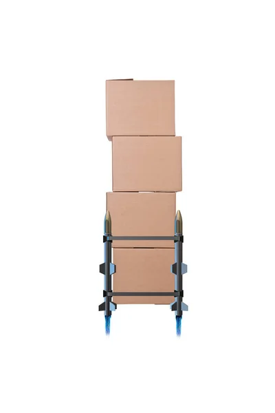 Consegna scatola con razzi isolati su sfondo bianco — Foto Stock