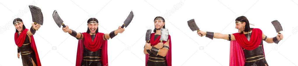 Gladiator with cleaver isolated on white