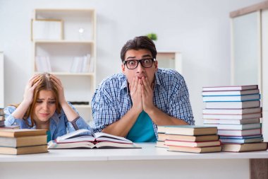 Üniversite sınavlarına çalışan iki öğrenci.