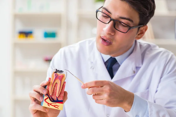 Jovem dentista que trabalha no hospital de odontologia — Fotografia de Stock