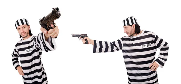 Prison inmate with gun isolated on white — Stock Photo, Image