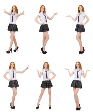 Genç öğrenci kadın holding beyaz izole