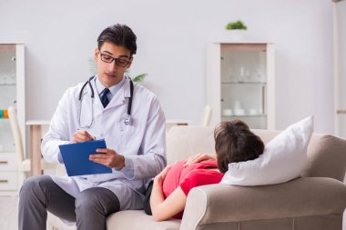 Hamile kadın hasta düzenli kontrol için doktoru ziyaret ediyor.