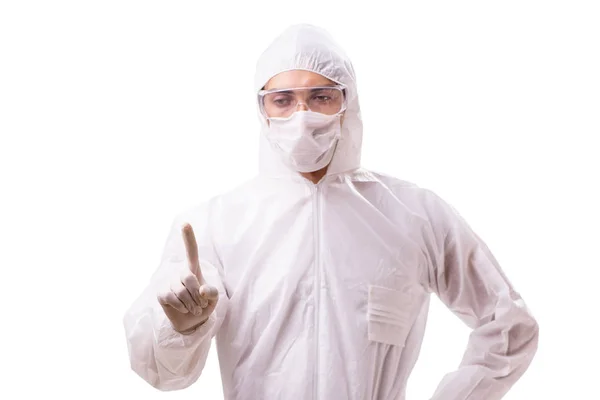 Man in protective suit isolated on white background — Stock Photo, Image