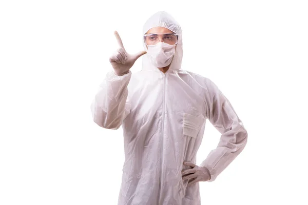 Man in protective suit isolated on white background — Stock Photo, Image