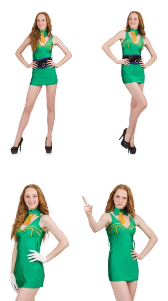 Mladá sexy dívka v zelených šatech izolovaných na bílém — Stock fotografie