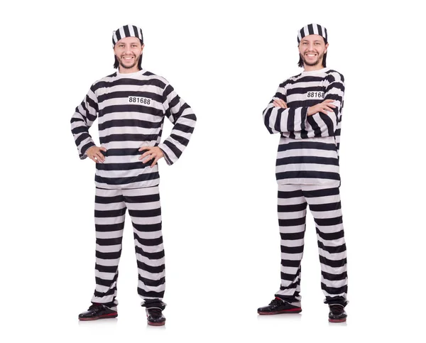 Convict criminal in striped uniform isolated on white — Stock Photo, Image