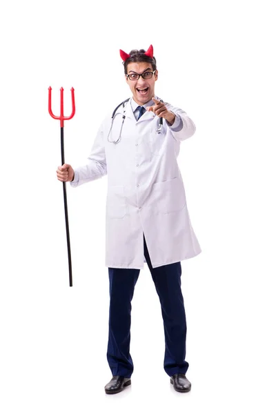Duivelsdokter in grappig medisch concept geïsoleerd op witte achtergrond — Stockfoto