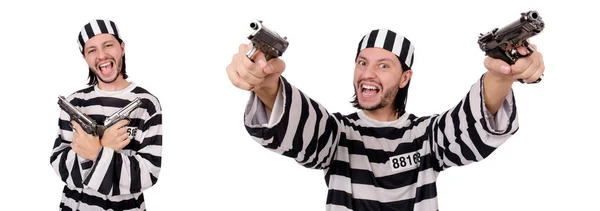 Prison inmate with gun isolated on white — Stock Photo, Image