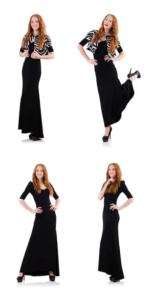 Pelirroja en vestido negro aislado en blanco —  Fotos de Stock