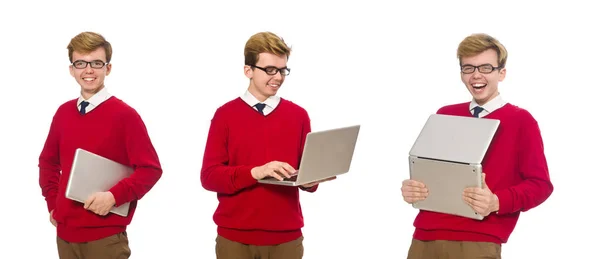 Студент с помощью ноутбука изолированы на белом — стоковое фото