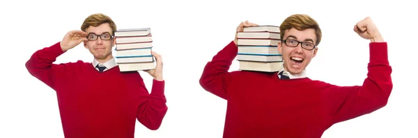Studentin mit Buch isoliert auf weiß — Stockfoto