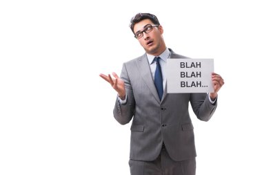 Beyaz arkaplanda yalanlar söyleyen işadamı