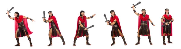 Gladiator posiert mit Schwert isoliert auf Weiß — Stockfoto