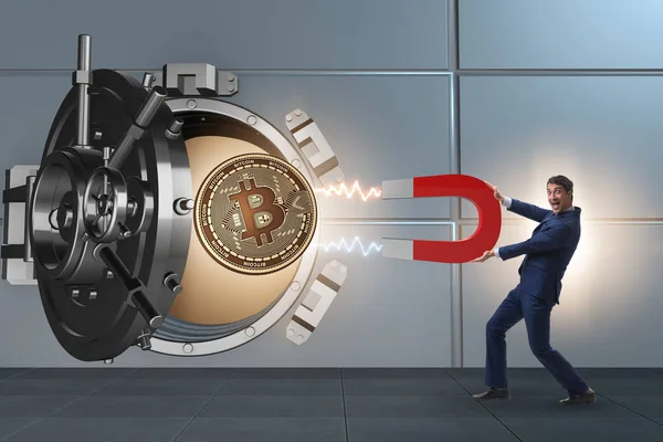 Uomo rubare bitcoin dalla banca — Foto Stock