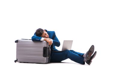 İş seyahat kavramı üzerinde beyaz izole işadamı