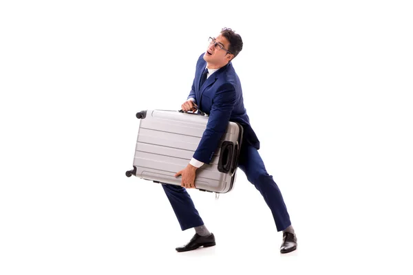 Affärsman inför överskott avgifter på grund av tung resväska — Stockfoto