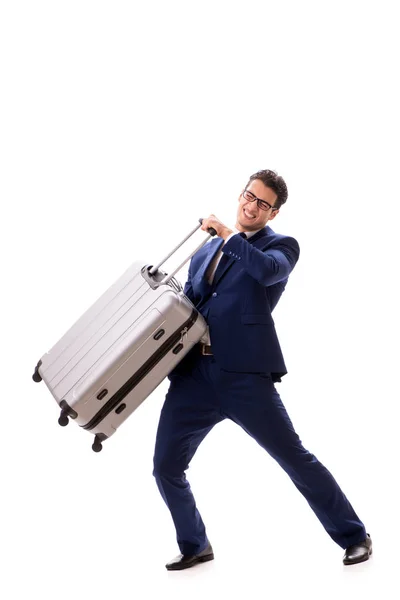 Empresario que enfrenta cargos excesivos debido a maleta pesada —  Fotos de Stock
