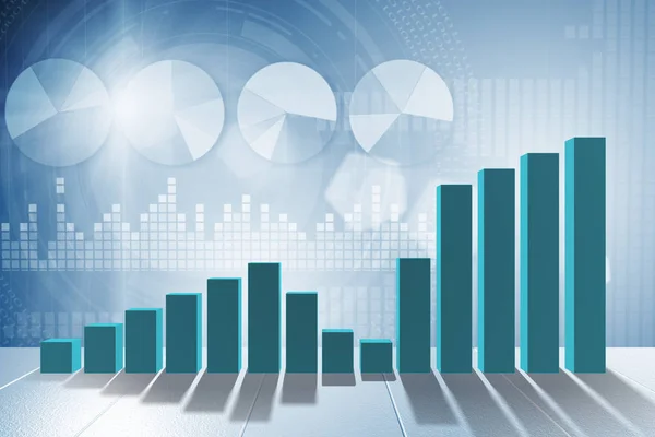 Gráficos de barras em crescimento no conceito de recuperação econômica - renderização 3d — Fotografia de Stock