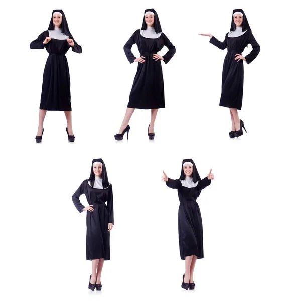Nun terisolasi di latar belakang putih — Stok Foto