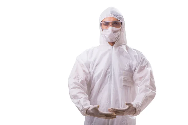 Man in protective suit isolated on white background — Stock Photo, Image