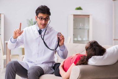 Hamile kadın hasta düzenli kontrol için doktoru ziyaret ediyor.