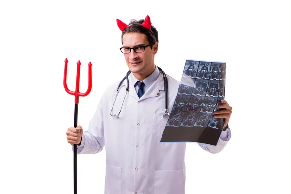 Devil doctor in funny medical concept isolated on white backgrou — Stock Photo, Image