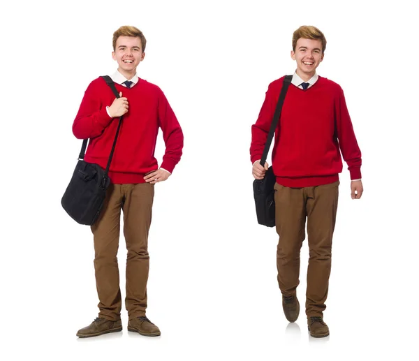 Student with bag isolated on white — Stock Photo, Image