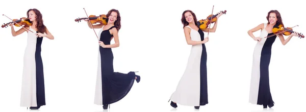 Woman playing violin isolated on white background — Stock Photo, Image