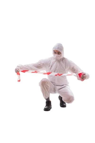 Forensic specialist in protective suit isolated on white — Stock Photo, Image