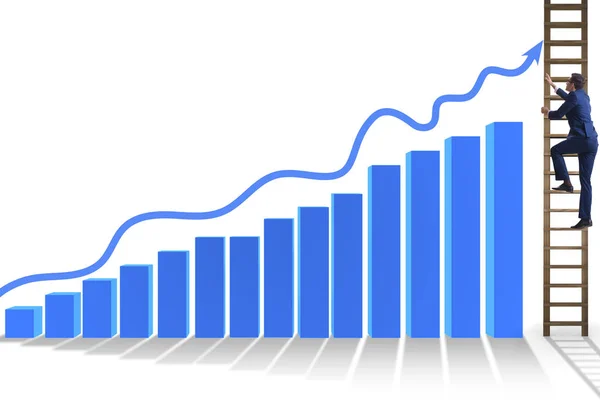 Бізнесмен піднімається назустріч зростанню статистики — стокове фото