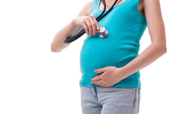Mulher grávida isolada em fundo branco — Fotografia de Stock