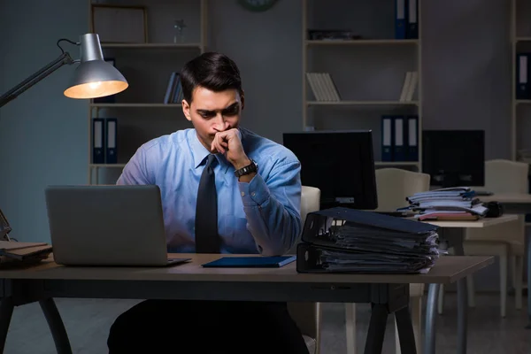 Employee working late at night at important report