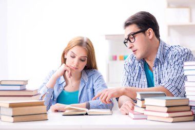 Üniversite sınavlarına çalışan iki öğrenci.
