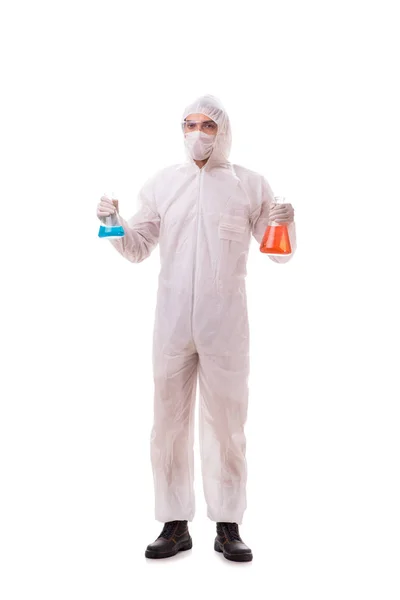 Chemist working with poisonous substances isolated on white back — Stock Photo, Image