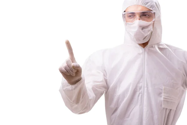 Man in protective suit isolated on white background — Stock Photo, Image