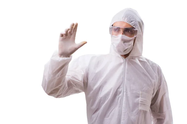 Hombre en traje protector aislado sobre fondo blanco —  Fotos de Stock