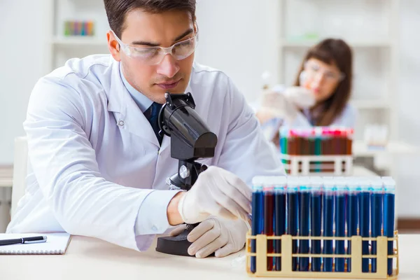 Two chemists working in lab experimenting — Stock Photo, Image