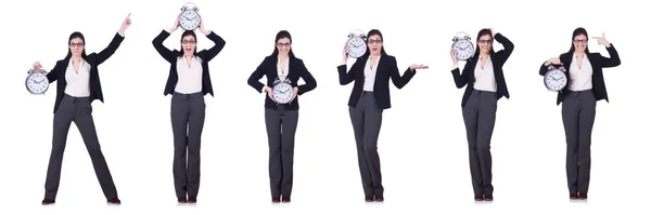 Femme d'affaires avec horloge dans le concept de gestion du temps — Photo