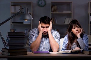 İki öğrenci gece geç saatlere kadar çalışıyor.