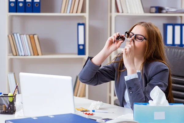 Businesswoman employee sick in the office — Stock Photo, Image