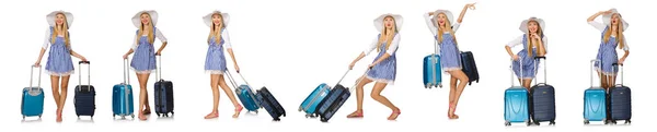 Nő készen áll a nyári utazás elszigetelt fehér — Stock Fotó