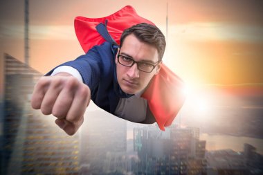 Flying super hero over the city  clipart
