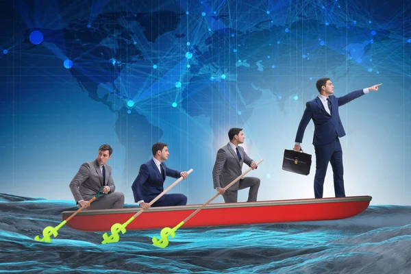 Team of businessmen in teamwork concept with boat