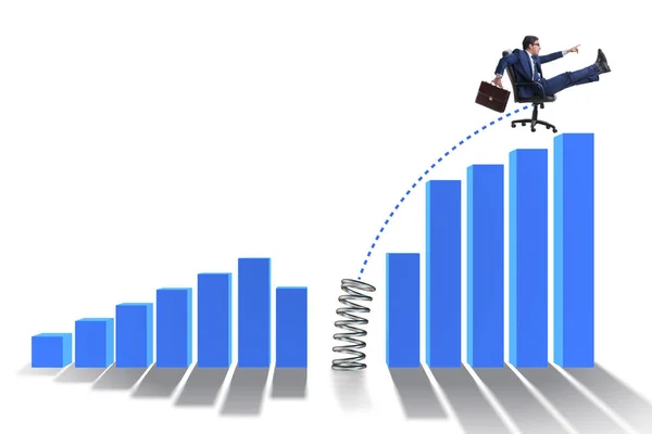 Zakenmensen springen over staafdiagrammen — Stockfoto