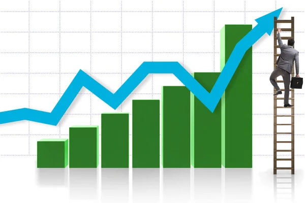 İş adamı istatistiklerde büyümeye doğru tırmanıyor — Stok fotoğraf