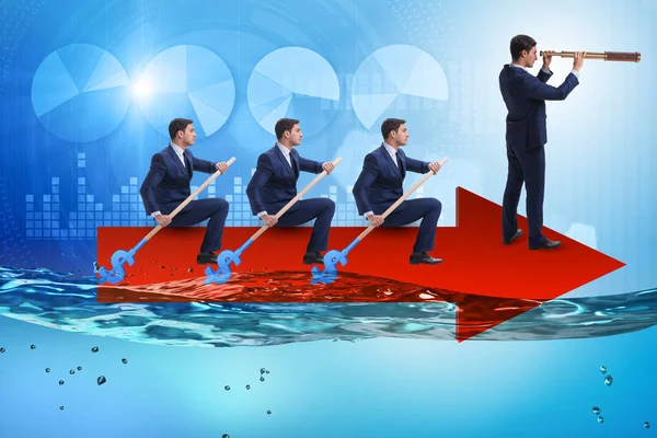 Teamwork concept with businessmen on boat — Stock Photo, Image